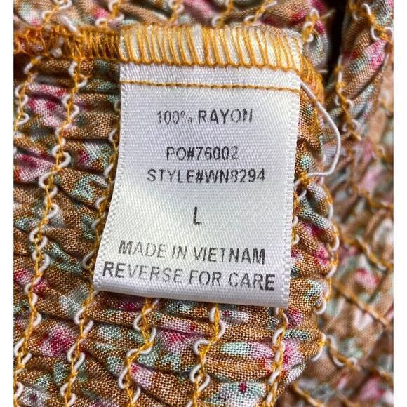 Timing Smocked Burnt Orange Floral‎ Print Bandeau Cropped Tank Top Size Large - Picture 5 of 8